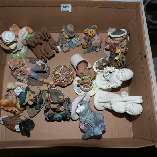 box of various bear figurines