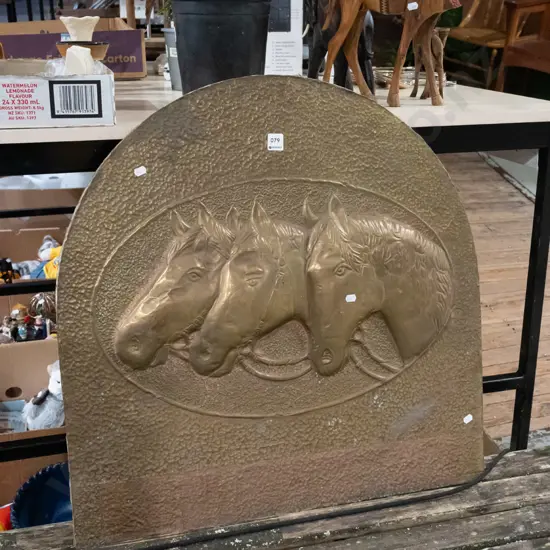 beaten brass horse themed firescreen  - missing feet H700
