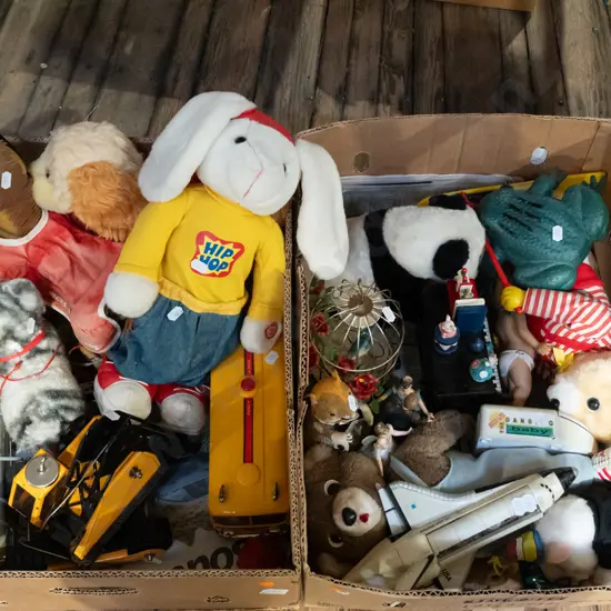 2x boxes of toys - orange dots