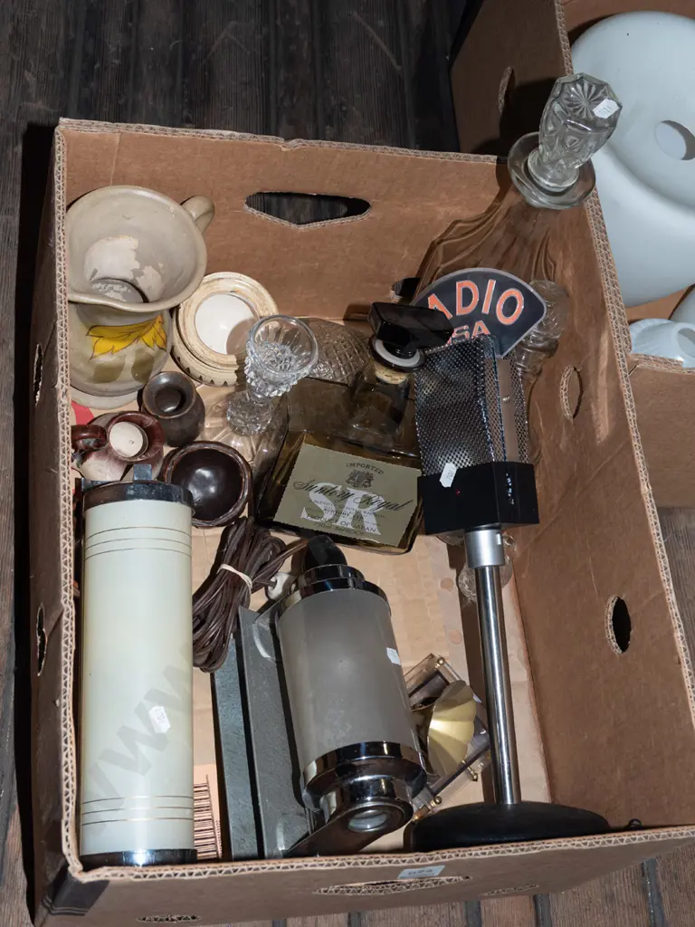 box; decanters, novelty radio, deco bed head lights etc Image 1++
