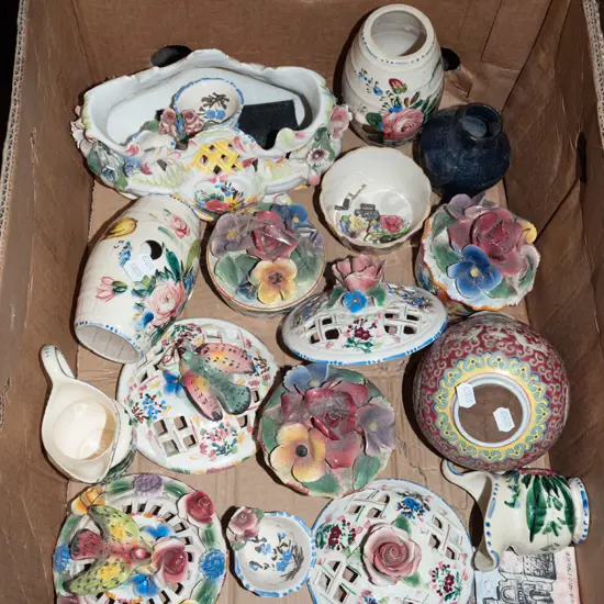 box; Italian decorative pot lids, vases, ginger jar etc