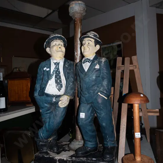 plaster Laurel and Hardy garden ornament - damage H950