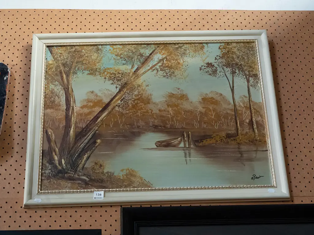 framed oil on board - river scene Image 1++