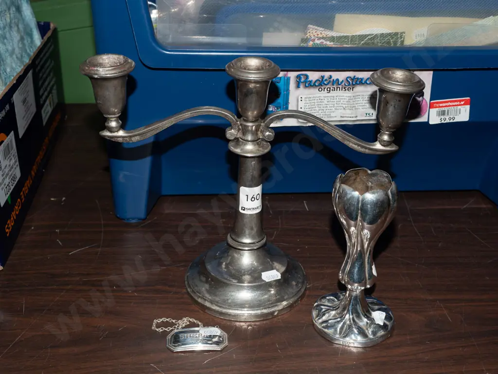 plated candelabra H220, tulip vase, sherry label  Image 1++