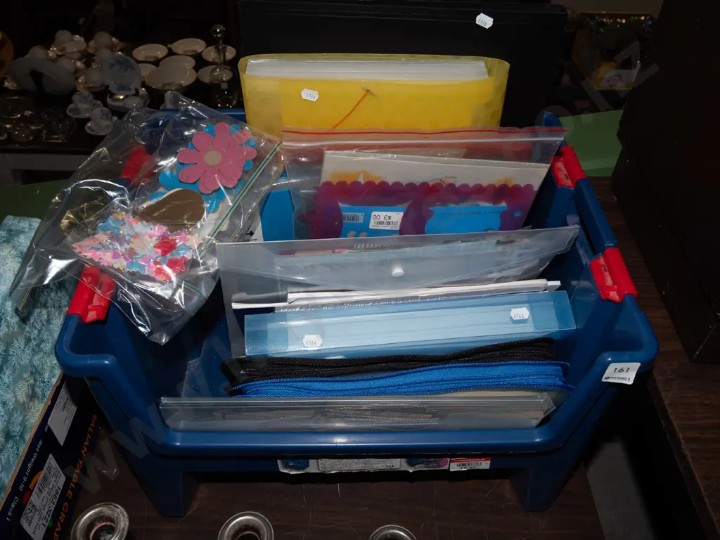 plastic tub; various crafting cards, papers, stencils etc Image 1++