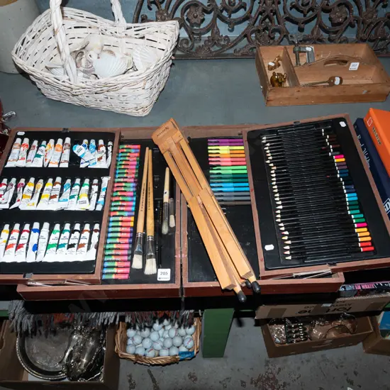 concertina box of artist's supplies and small easel - incomplete