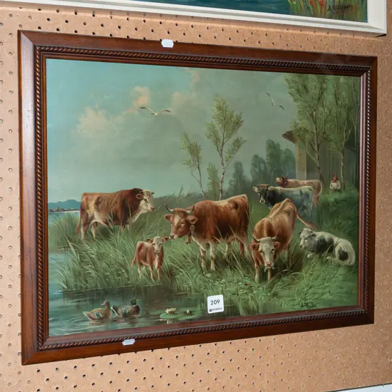 framed print - cows by stream