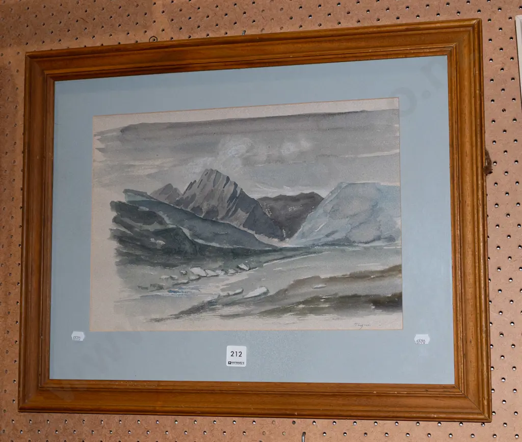 framed watercolour - river and mountain scene Image 1++