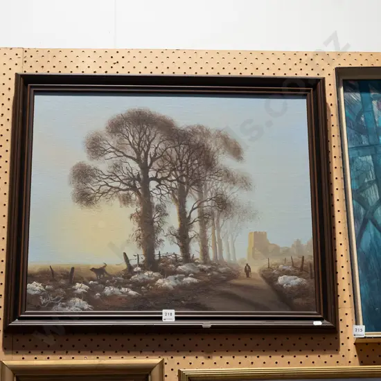 framed oil on board - country lane