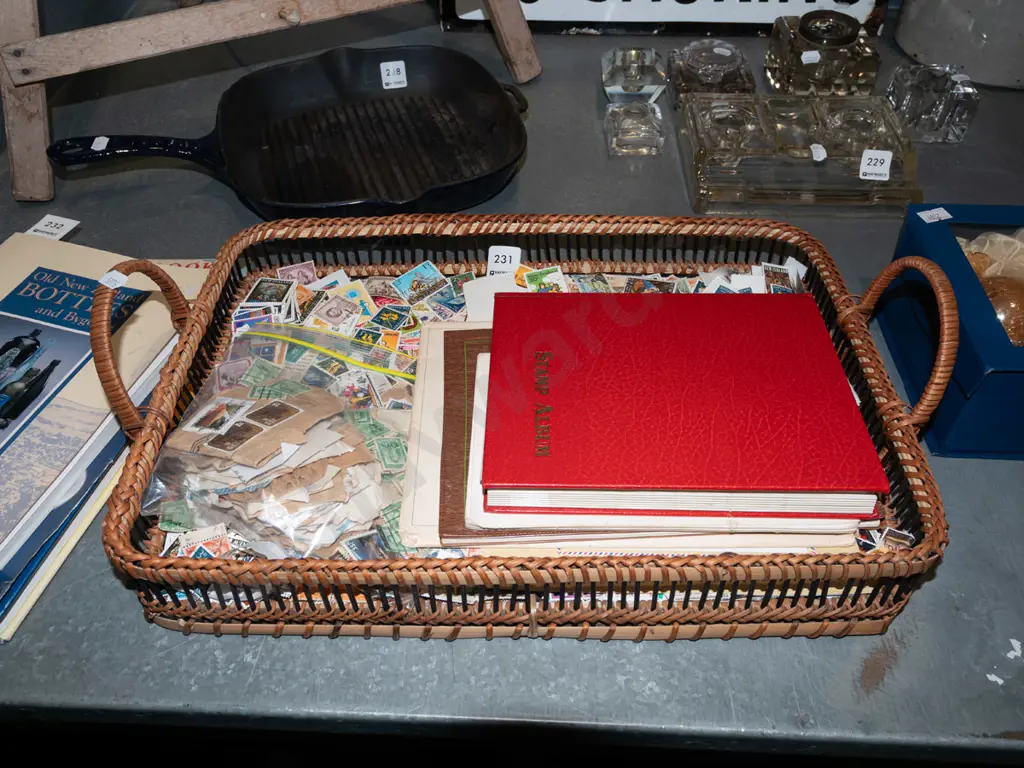 cane tray, stamp albums, stamps Image 1++