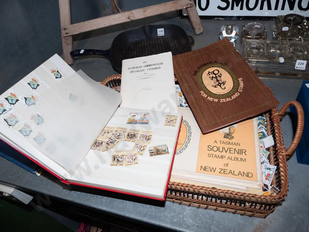 cane tray, stamp albums, stamps Image 1++