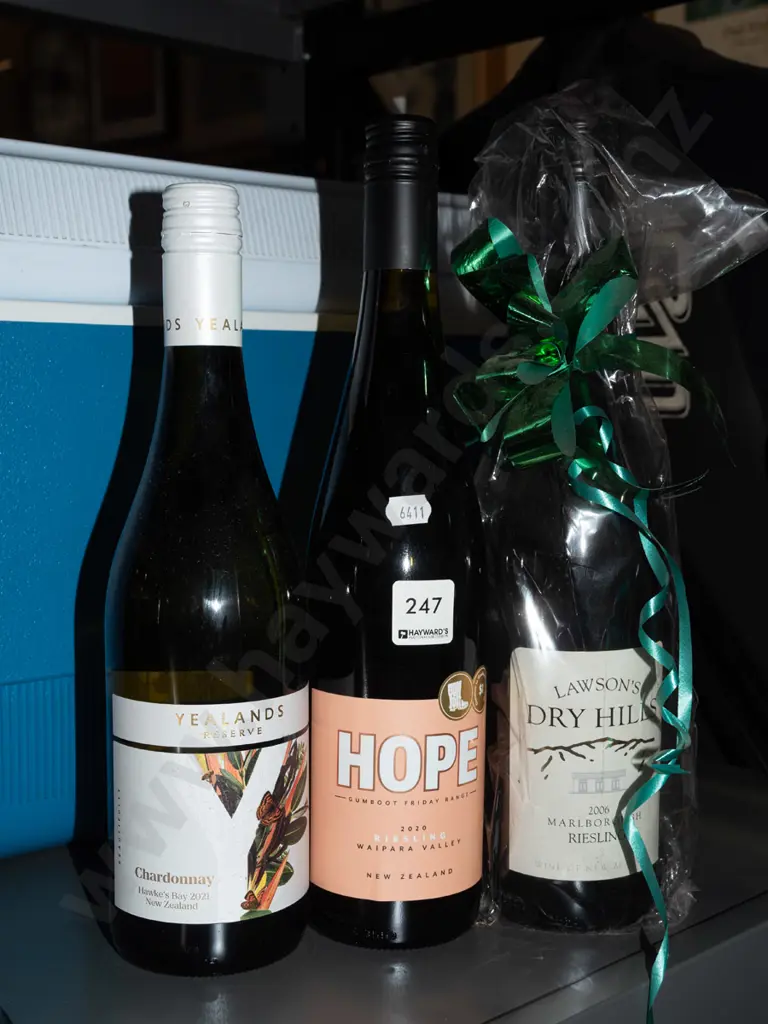 3 bottles of wine - Hope riesling 2020, Yealands chardonnay 2021, Lawson's Dry Hills riesling 2006 Image 1++