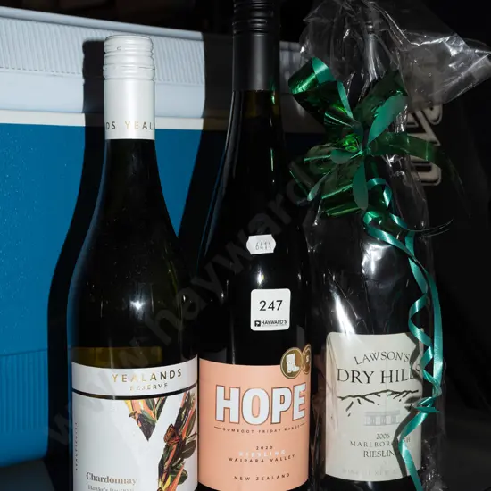 3 bottles of wine - Hope riesling 2020, Yealands chardonnay 2021, Lawson's Dry Hills riesling 2006