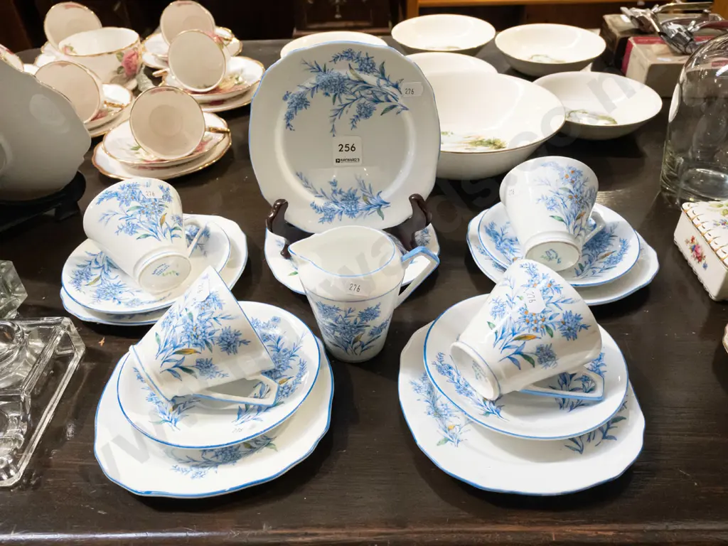 bone china blue floral cups, saucers, creamer etc Image 1++