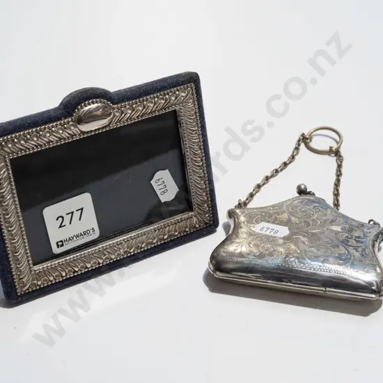 small silver plated photo frame & plated coin purse
