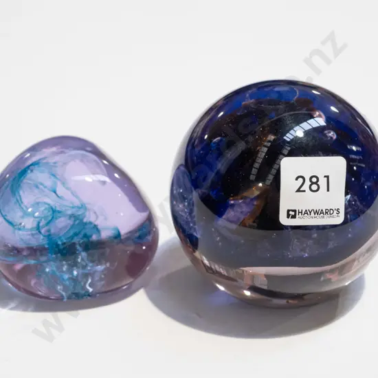 2x art glass paperweights