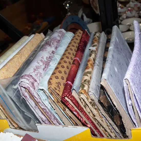 box of fabric pieces