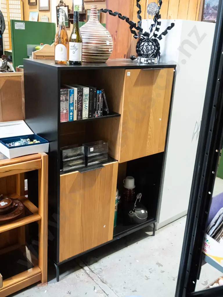 mdf melteca and faux wood wall unit with 2 cupboard doors, adjustable shelves H1495 W1000 D450 Image 1++