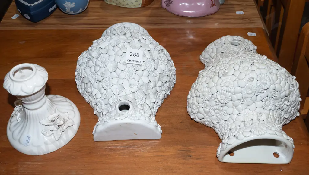 2x mid century Antonio Zen Nove ceramic wall cisterns - 1 is miscoloured H230, candlestick Image 1++