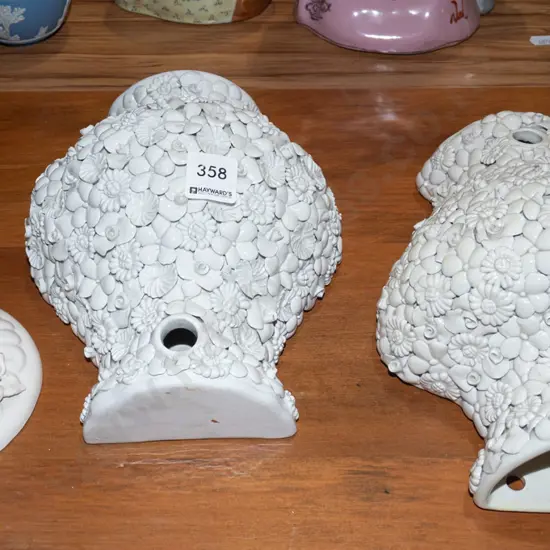 2x mid century Antonio Zen Nove ceramic wall cisterns - 1 is miscoloured H230, candlestick