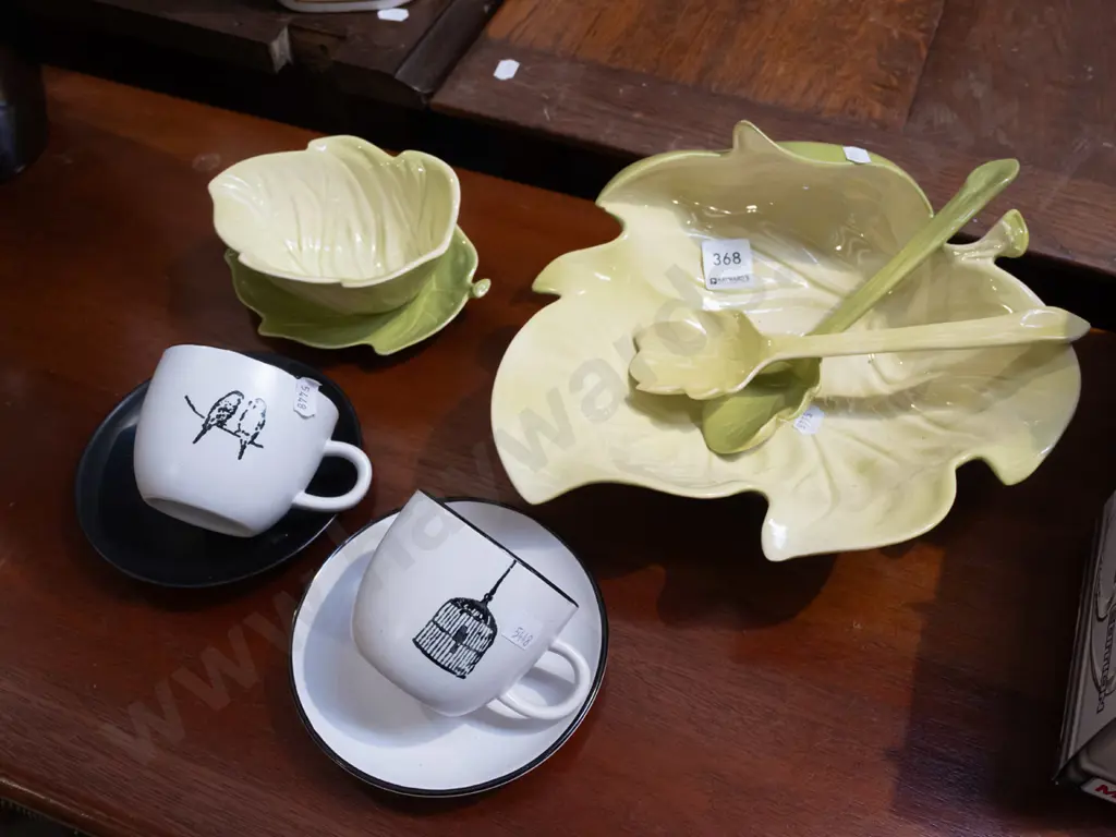 Carlton ware leaf bowl and servers, gravy boat, 2 small coffee cups and saucers Image 1++