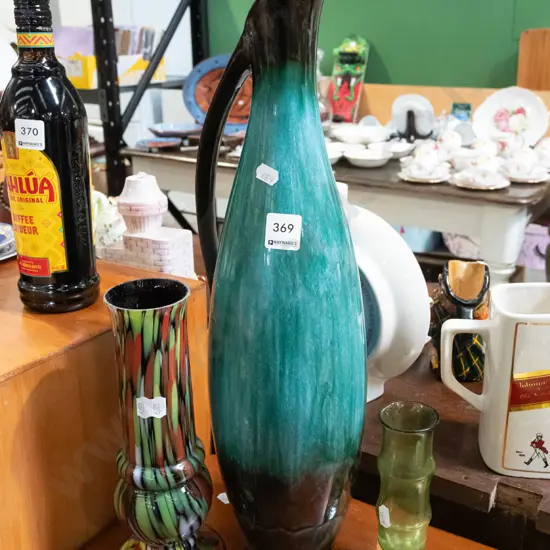 Blue Mountain ewer vase H490, 2x studio glass vases