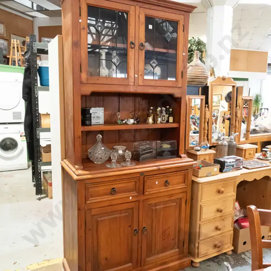 solid pine wall unit - 2 solid doors, 2 drawer, 2 leadlight doors H2060 W960 D450
