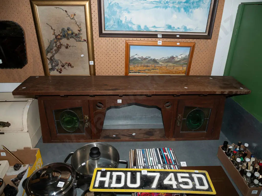 top section of oak buffet sideboard - some damage and staining H430 W1380 Image 1++