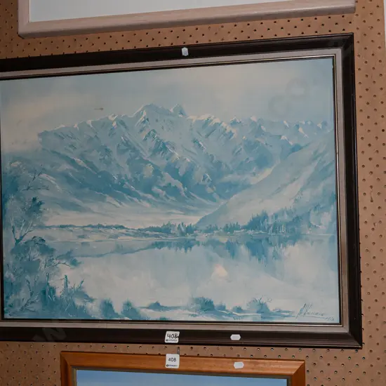 framed print - lake and mountain scene - fading