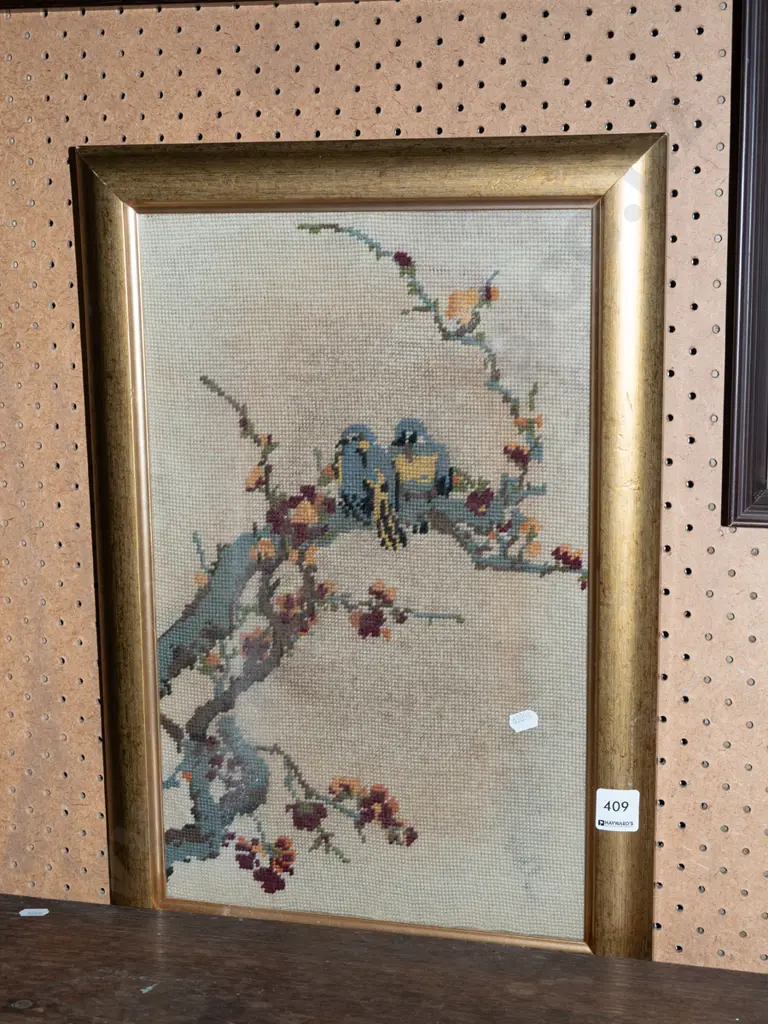 framed needlework - birds on blossom branch - age Image 1++