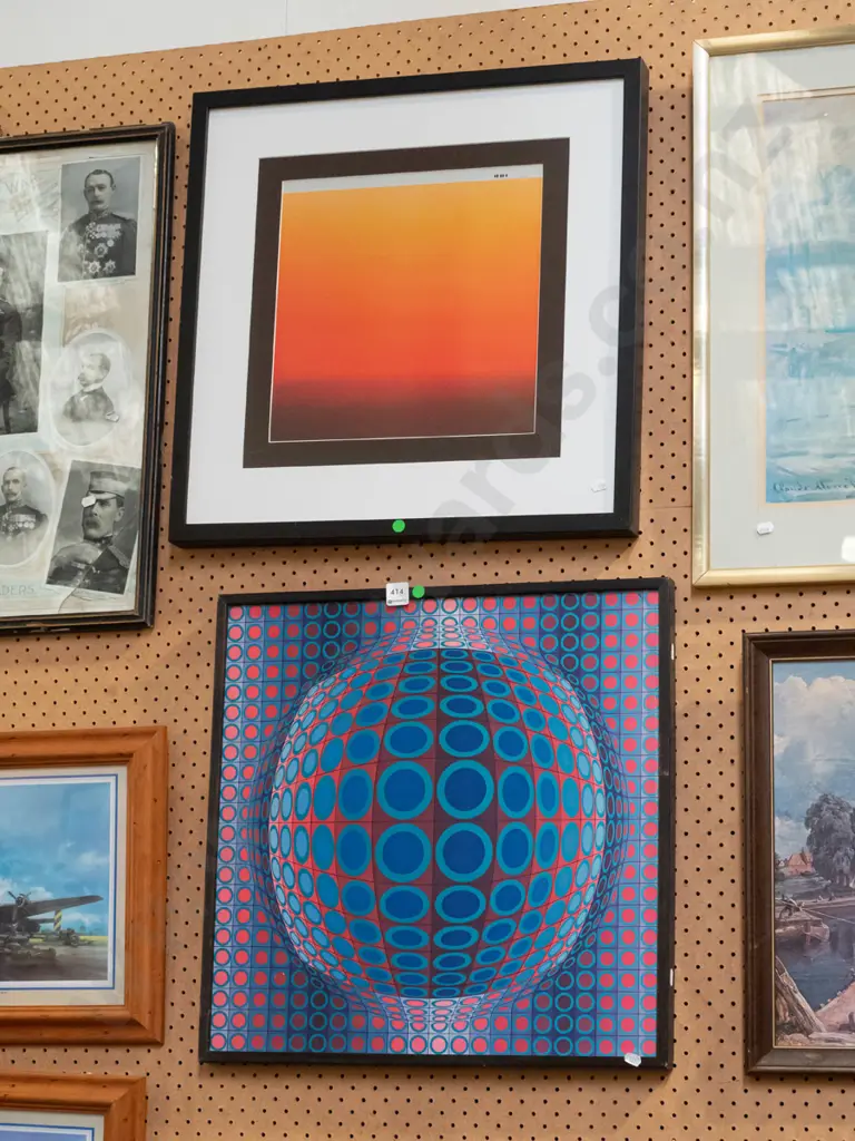 2x framed abstract prints- green dots Image 1++