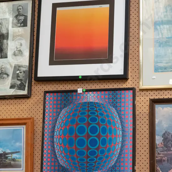 2x framed abstract prints- green dots