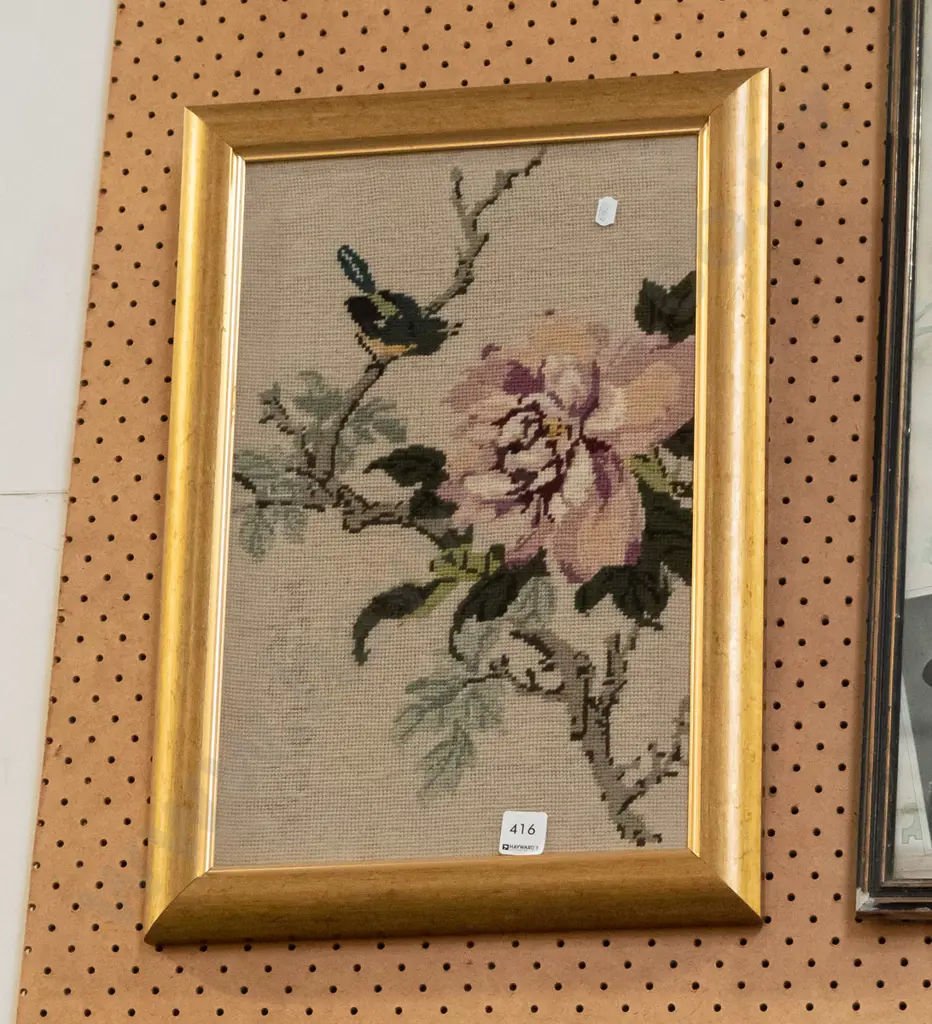 framed needlework - bird, flower, branch Image 1++