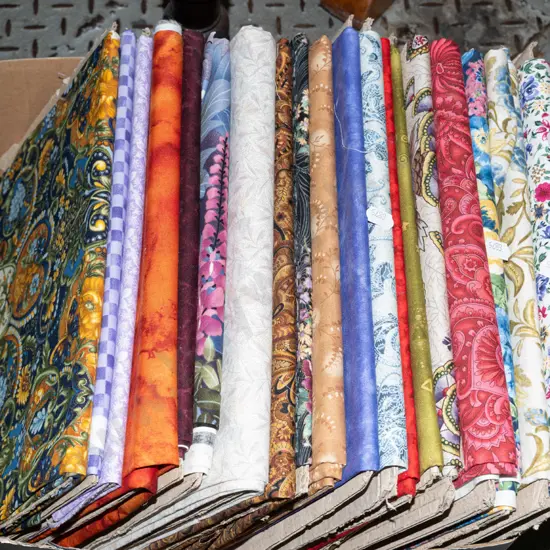 box of fabric pieces