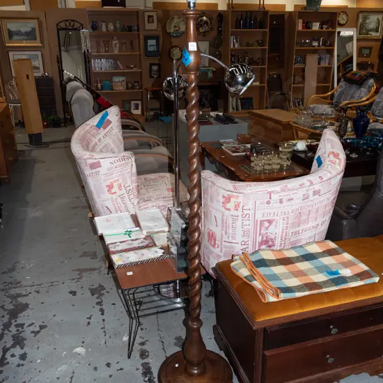 mahogany barley twist standard lamp base - no shade - needs rewiring H1570