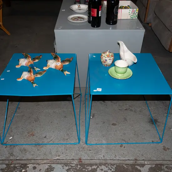 2x turquoise metal end tables