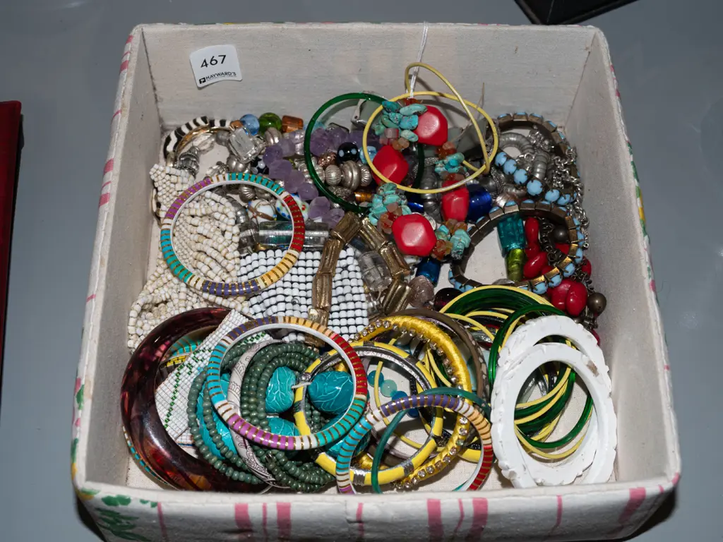 fabric upholstered box and costume jewellery Image 1++