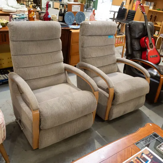 pair of taupe LaZBoy rocker recliners