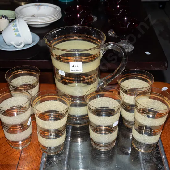 retro yellow and gold band water set