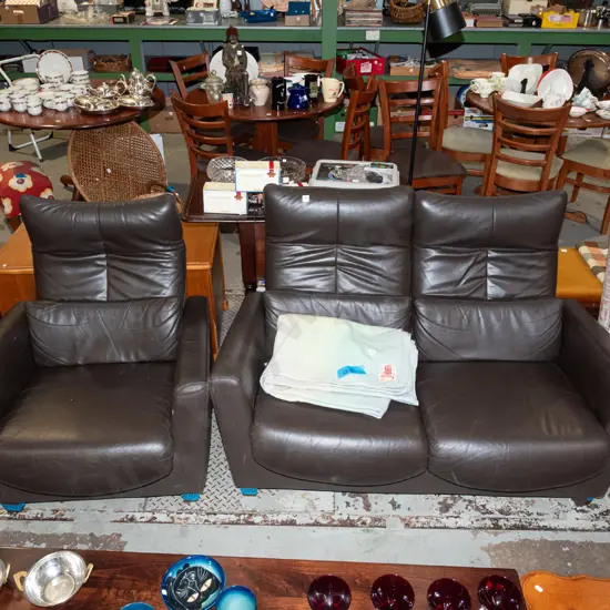 leather 2 piece lounge suite - 2 seater reclining sofa and reclining armchair