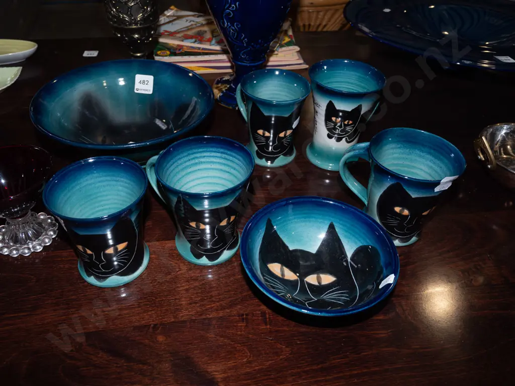 Sam Windslow pottery cat themed bowls and coffee cups Image 1++