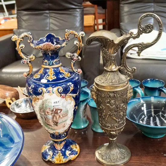 brass ewer vase, romance scene vase Tallest H420