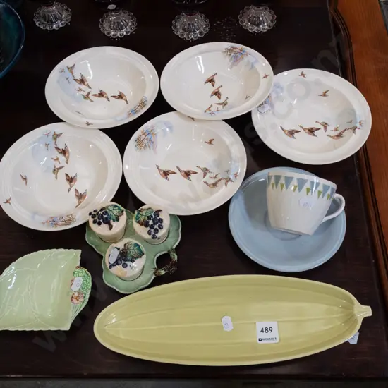 Poole leaf dish, Meakin sweet dishes, cup, saucer etc