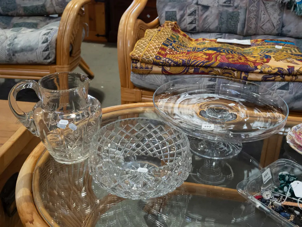 glass cake stand, crystal bowl, jug Image 1++