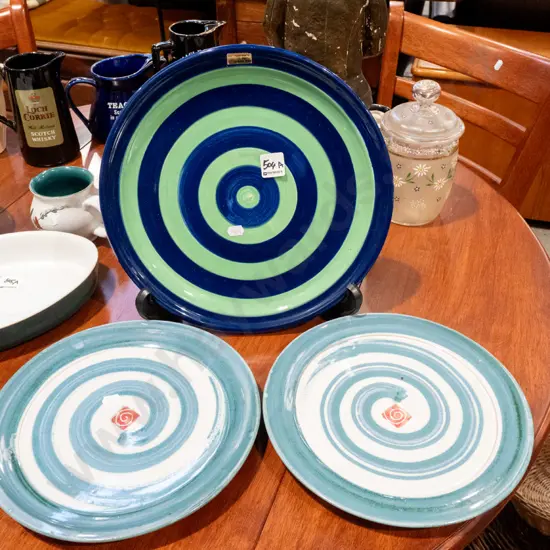 3x studio pottery plates