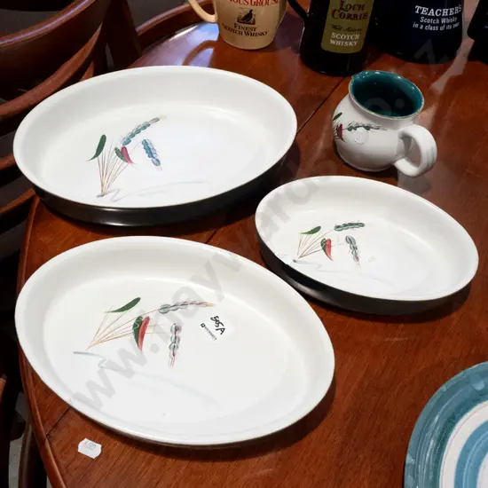 3x Denby green wheat baking dishes, creamer
