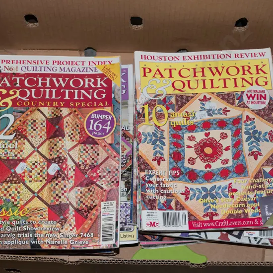 box of patchwork magazines