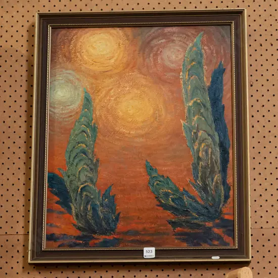 framed oil - trees and sunshine