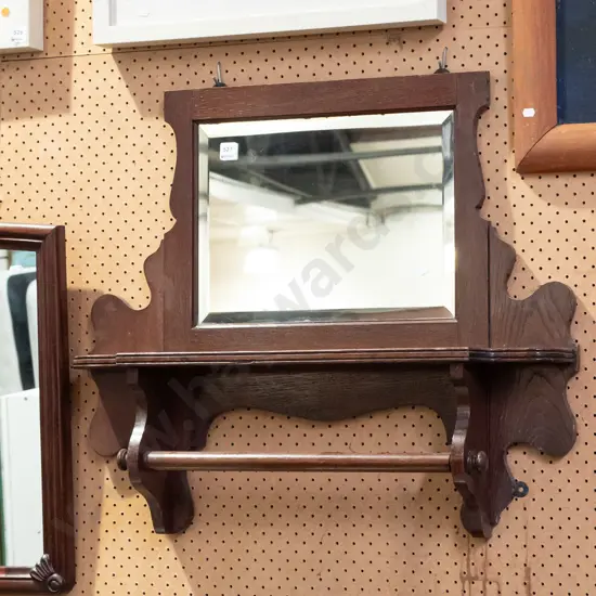 oak wall mounted mirror with towel rail H660 W760