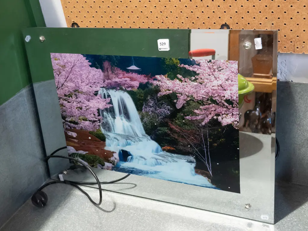 illuminated mirror print - cherry blossoms, waterfall Image 1++